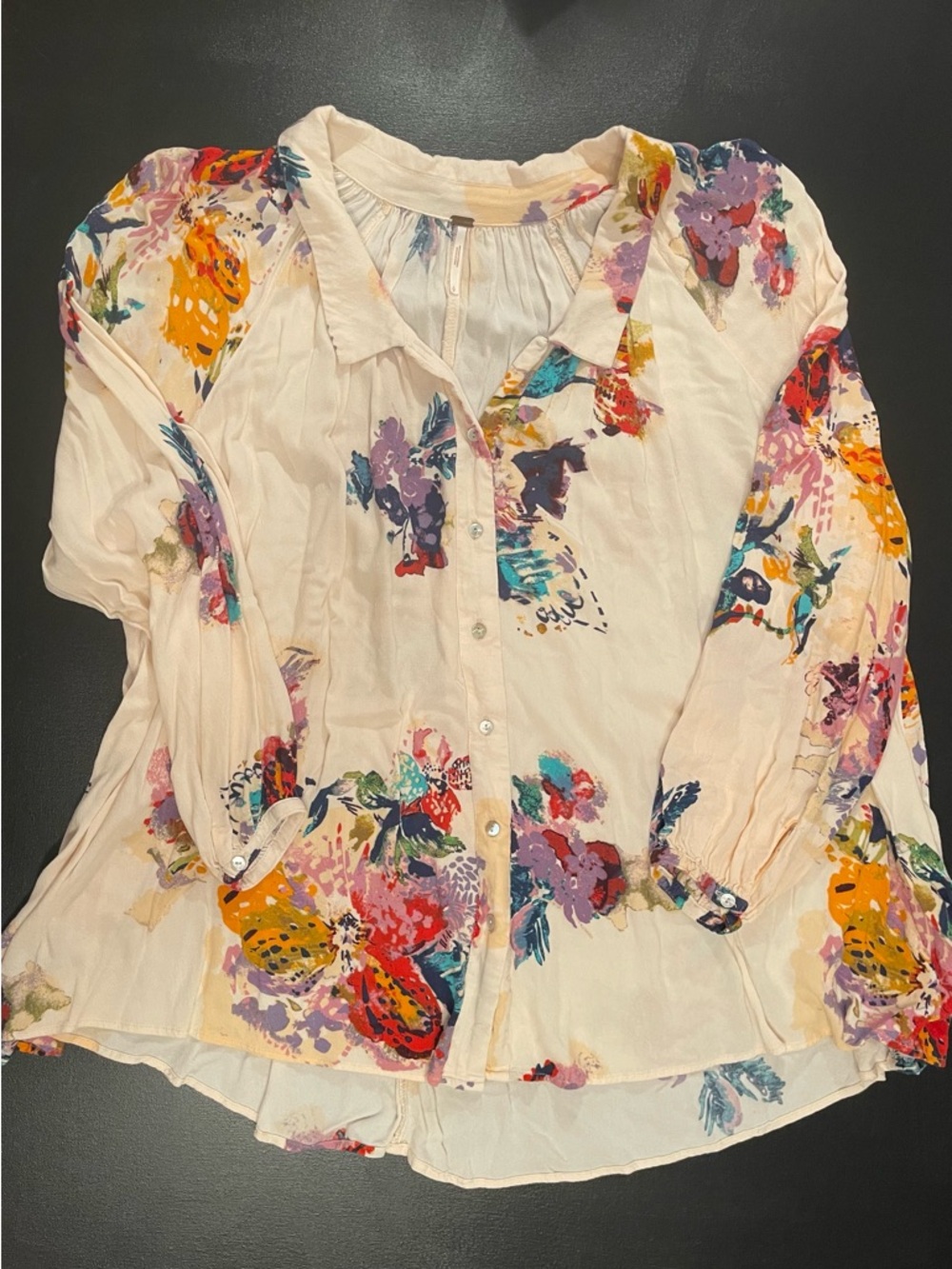 Free People Cream Floral Button-Up Tunic